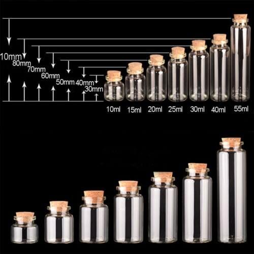 7 pcs 30mm Glass Bottles With Cork Lab Chemical Liquid Jars 7 Size Contain