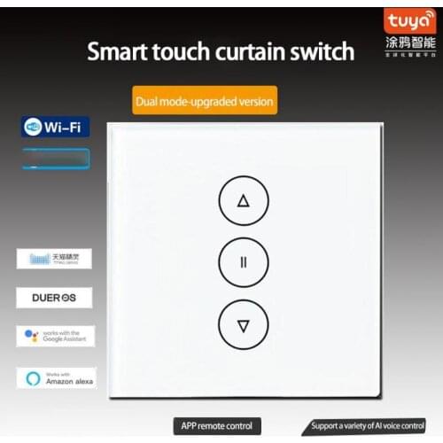 Newest Dual-mode Bluetooth-compatible WIFI Touch Smart Curtain Switch Panel Voice Timing Remote Control Tuya APP Zero Fire