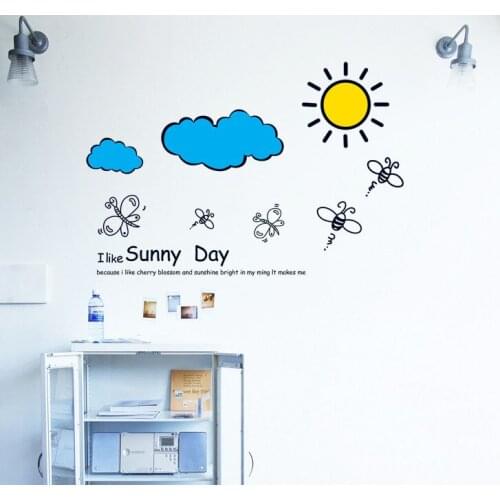 DIY Carton I like Sunny Day Bee Cloud Kids Vinyl Wall Sticker Children Baby Room Home Interior Mural Adesivo De Parede Posters