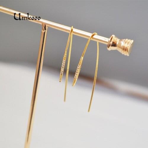 Women Fashion Jewelry Charms Metal Bar Ear Jewelry Cubic Zirconia Earrings Vintage Gold Long Pendant Earring Gold Korean Earring
