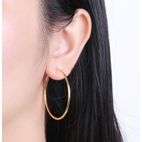 Fashion Genuine 100% Sterling Silver 925 Huge Hoop Earrings Thin Hoop Earrings Women Large Round Ear Jewelry Gift