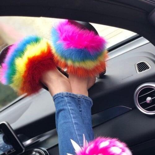 Women Slippers Quality EVA Non-slip Plush Furry Fur Slides Women Real Fox Fur Slippers Luxury Beach Ladies Furry Fur Flip Flops