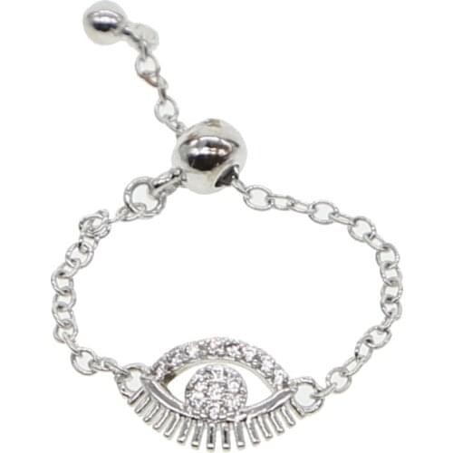 Silver color turkish evil eye charm ring delicate adjust chain women comfirm Chic fashion jewelry lucky sign Trendy Midi rings