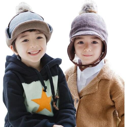 Kis Winter Warm Hat Students Ear Protection Hats Students Pompom Warm Cap Autumn and Winter Fur Hats New Year Gift B-8794