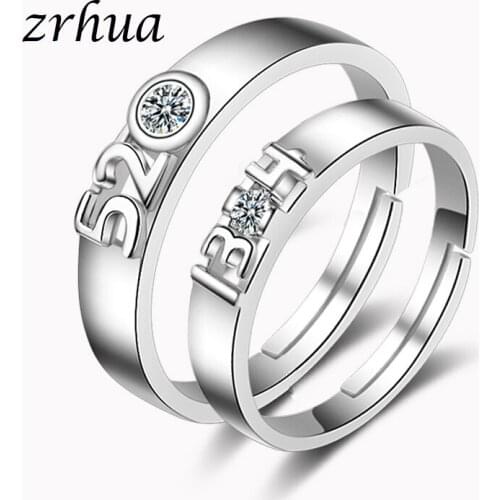 ZRHUA Dropshipping Fashion Couples Forever Love Design Paved White CZ Silver Color Size Adjustable for Men Women