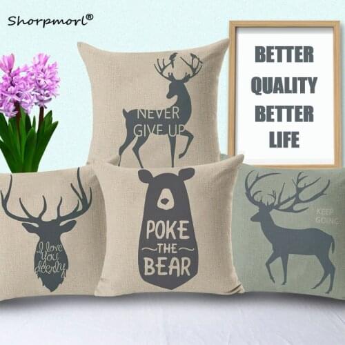 1PC Gray Color Deer Bear Cushion Cover Custom Home Decor Cotton Linen Living Room Office Sofa Car Throw Pillow Covers 45x45cm