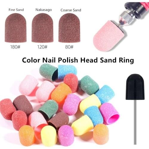 10pcs Nail Sanding Caps With Rubber Gel Polish Remover Nail Drill Bit Mill Grinding Sand Cap Pedicure Tool For Manicure Machine