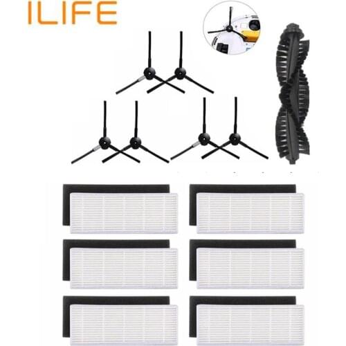 Suitable for ILIFE a4s Robot Vacuum Cleaner Parts chuwi ilife a40 accessories 1*Main Brush+6*HEPA Filter+6*Sponge+6*Side Brushes