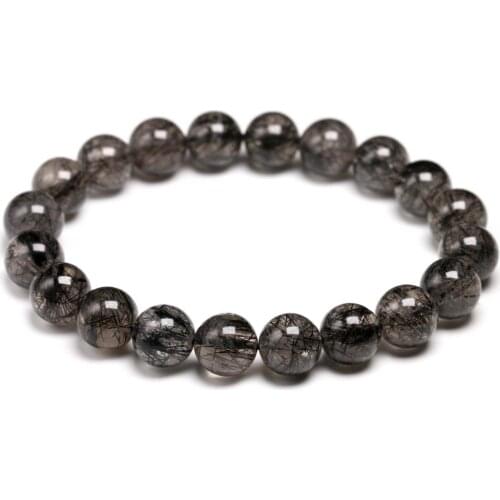Natural Genuine 7A Black Tourmalinated Quartz Bracelet Black Hair Rutile Crystal Jewelry Women Men Gemstone Stretch Jewelry