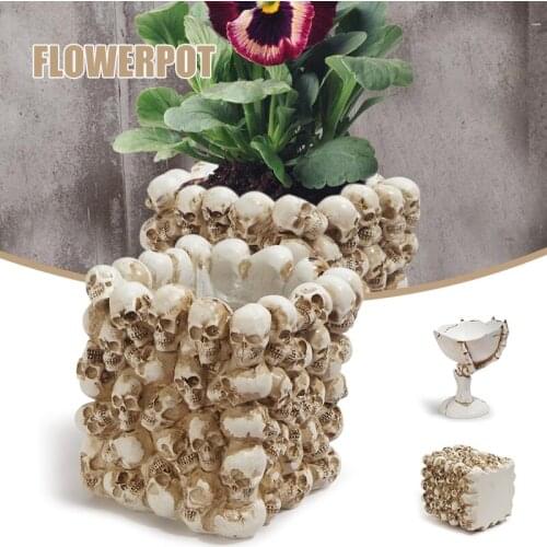 Skull Flower Pot Ornament Multipurpose Resin Crafts Creative Halloween Decoration For Home Living Room Garden Macetas