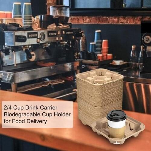 4 Cup Holder 50PCS Drink Carrier Biodegradable Cup Holder Durable And Shockproof For Coffee Takeaway Fast Food Dessert Shops