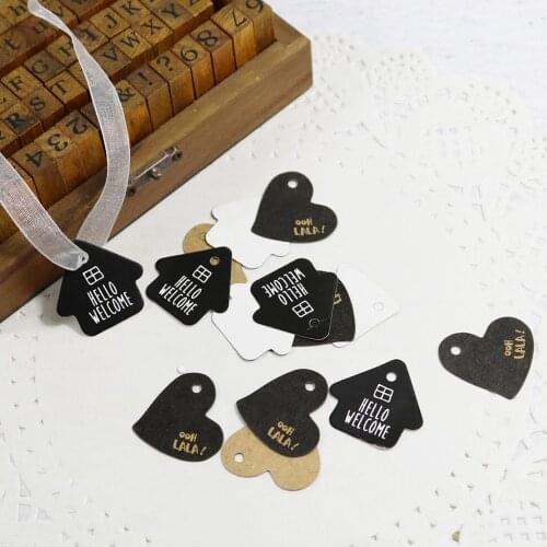 100pcs Heart Shape Packaging Label Black Paper Tags DIY Paper Label Hang Tag Wedding Gift Decorating Tag
