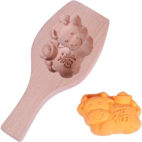 Mooncake Mold Chinese Traditional Mid-autumn Festival Moon Cake Mould Wooden Cattle Shape Pastry Baking Tool for Muffin