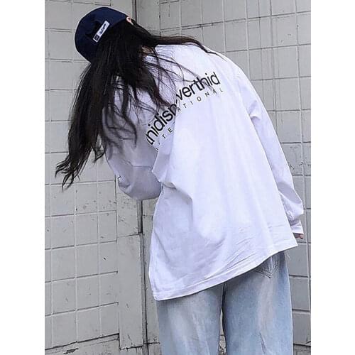 Autumn Women Fashion Large Size Casual t shirt Harajuku Letters ulzzang long Sleeve Funny T-Shirts cool black hip hop streetwear