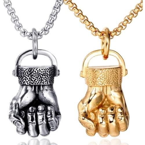 Anger Fist Fitness Long Men Necklaces Pendants Chain Punk for Boyfriend Male Stainless Steel Jewelry Creativity Gift Wholesale