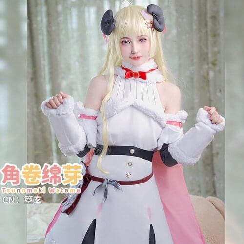 Hololive VTuber YouTuber Tsunomaki Watame Cosplay Costumes Women Cute Dress With Cloak Halloween Carnival Uniforms Custom Made
