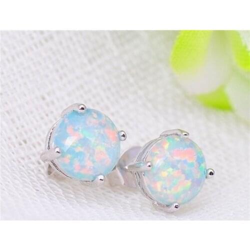 Exquisite Small Round WhiteBlue Fire Opal Stud Earrings For Women 2021 Stud Charms Jewelry Earrings For Women Men Party Gifts