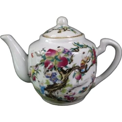 China Old Porcelain Pink Nine Son Climbing Peach Pattern Holding Pot