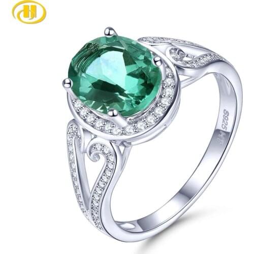 Hutang Natural Gemstone 3.2 Carats Green Fluorite Womens Ring 925 Real Silver Classic Design Fine Jewelry Christmas Gifts