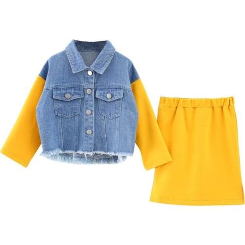 Baby Girls Spring Clothing Set Fashion Patchwork Jeans Jacket Coat+Slim Package Hip Skirt High Quality Girls Outfit Kids Sets