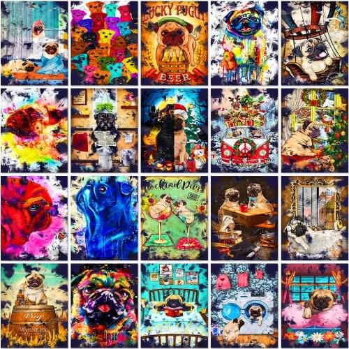 Colorful Abstract Animal Diamond Painting Pug 5D Diamond Embroidery Dog Rhinestones Cross Stitch Kit Mosaic Christmas Art Gift
