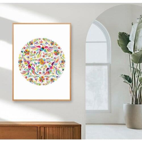 Otomi Mexican Folk Colorful Art Canvas Painting Mexico Ethnic Wall Pictures Peacock Floral Poster Prints Home Room Decoration