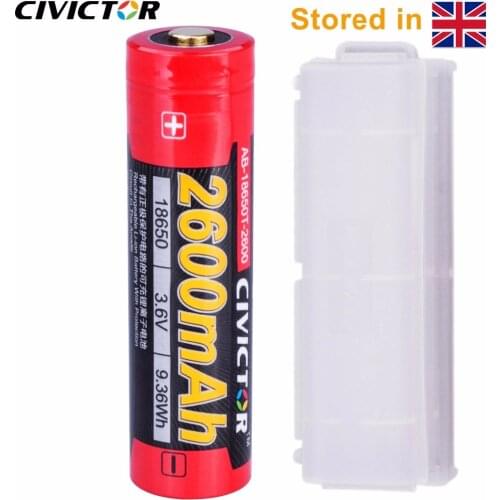 CIVICTOR 3.7v 18650 Battery Protected 2600mah Li-ion 18650 Rechargeable Battery Button Top 3.6V 18650 Lithium ion Flashlight