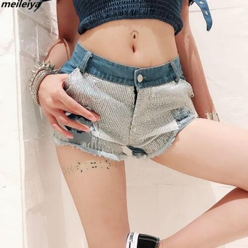 Meileiya Womens Fashion Brand Vintage Tassel Ripped High Waisted Short Jeans Punk Sexy Hot Woman Denim Shining Shorts