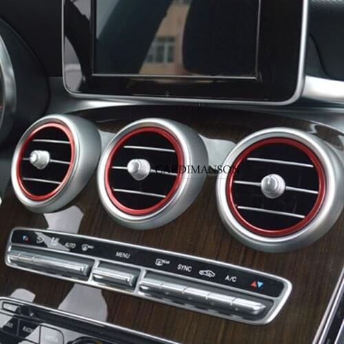 Cardimanson Interior Metal Stickers for Mercedes Benz C GLC Class W205 X253 Air Outlet Decoration Ring Trim Cover Car Styling