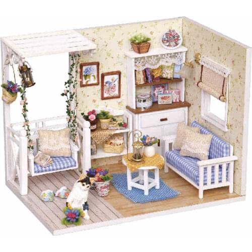 Doll House Furniture Diy Miniature Dust Cover 3D Wooden Miniaturas Dollhouse Toys Cat Children Birthday Gifts Kitten Diary