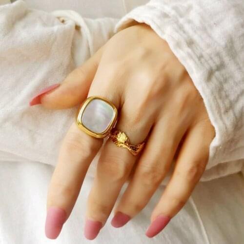 Minimalist Shell Gold Plated Chunky Rings for Women Fashion Geometric Adjustable Accessories Luxury Wedding Party Jewelry Gift