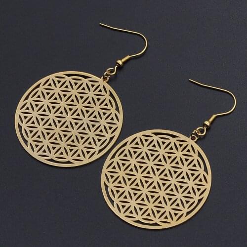Stainless Steel Fashion Womens Flower of Life Earrings Charm Womens Unique Statement Jewelry Earrings Never Fade Jewelry Set