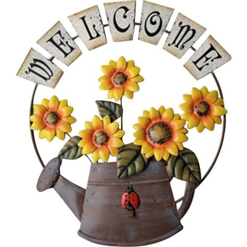 Garden Wall Art Decor Sunflower Iron Hanging Ornament Welcome Letter Living Room Wall Decor Pendant
