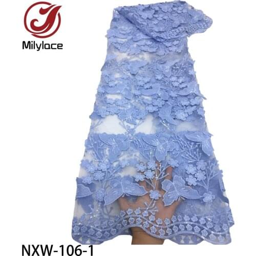 Latest Nigerian Lace Fabric High Quality Embroidered Lace Fabric French Tulle Lace with Sequins for Wedding Dress NXW-106