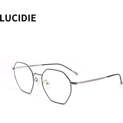 LUCIDIE 2021 Design Men Women Clear Lens Eyewear Polygon Retro Metal Eyeglasses Frame Myopia Optical Spectacles Computer Glasses