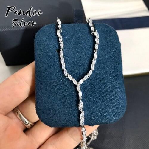 PANDOO Silver Festival Y-Drop Adjustable Necklace For Women Gift With Logo ,High Quality S925 Sterling Silver Jewelry 1:1 Copy