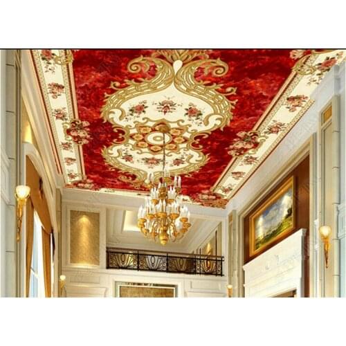 Personalized Customization Red Flower Texture 3D Ceiling Mural Wallpaper Hotel Living Room European Style Decor Luxury Wallpaper