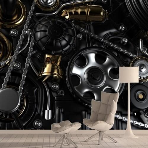 Custom Engine Gears and Chains Wallpaper House Home Walls Decor for Living Room Sofa TV Background Self Adhesive Vinyl Printing