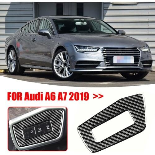 Carbon Fiber Car Headlight Switch Frame Trim Decor Decoration for Audi A6L A7 2019 LHD Car Accessories Interior Parts 135*70mm