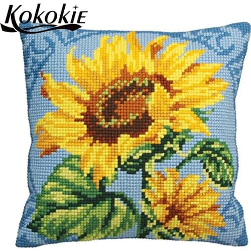 Handmade pillowcase flower diy cross stitch kits knitting needles kit for throw pillow cotton embroidery yarn Needlework Sets