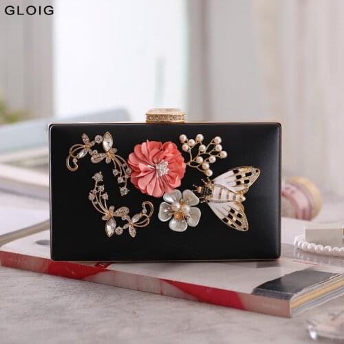 Flower Beading Women Handbags PU Fashion Ladies Evening Clutch Butterfly Animal Shell Party Purse Flap Bags