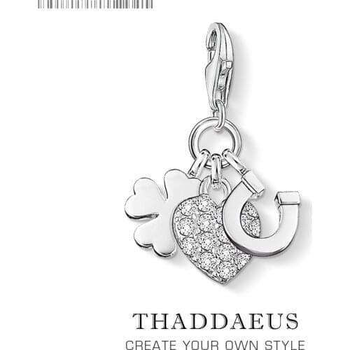 Lucky Four Leaf Clover Shamrock Horse Shoe Heart Charm Fashion DIY Jewelry 925 Sterling Silver Pendants Gift For Women