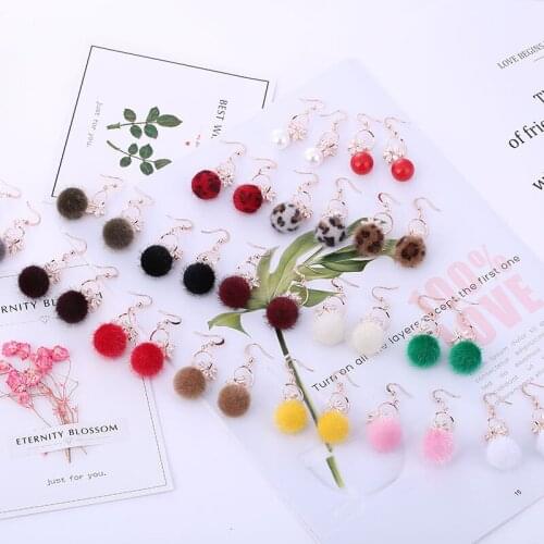 Manxiuni Earring Mink Fur Ball rose Gold Plated Drop Earring Fashion Jewelry Wedding Party Earrings Gift for Women and Girl