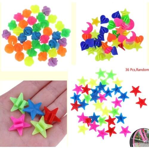 36pcs Plastic Multi-color Plastic Bike Cycle Wheel Spoke Stars Beads Ornament Children Bicycle Decor MTB Bicycle
