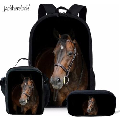 Jackherelook Large Capacity Backpack 3pcs/set Wild Horses Design School Bags for Boys Primary Students Satchel Mochila Escolar