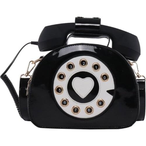 Women Girl Telephone Shaped Shoulder Bag PU Leather Shopping Street School Crossbody Satchel Tote Purse