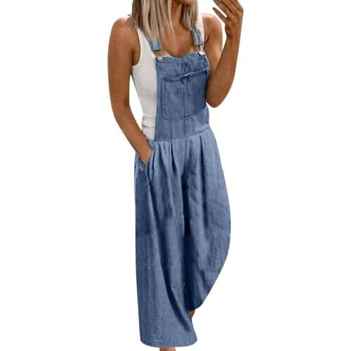 Women Fashion Denim Bib Pants Sexy Long Rompers Bib Pants Jumpsuits Solid Color Loose Comfortable Flared Trousers Foot Jeans