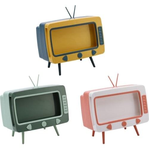 Cute Tissue Box Organizer Multifunctional Creative TV Shaped Tissue Case Phone Holder Home Living Room Napkin Papers Storager