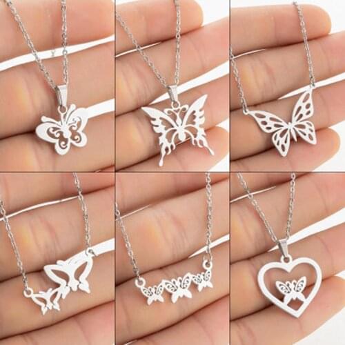 Gifts for Women Steampunk Girls Stainless Steel Titanium Steel Necklace Butterfly Pendant Grunge Aesthetics Harajuku Jewelry