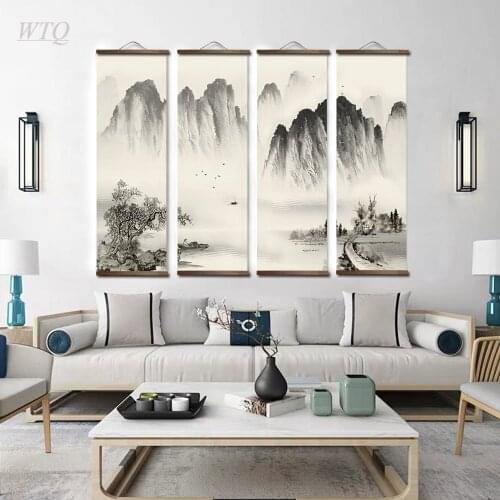 Chinese Style Ink Painting Alpine Retro Posters Canvas Painting Wall Decor Wall Art Pictures for Living Room Decor Home Decor